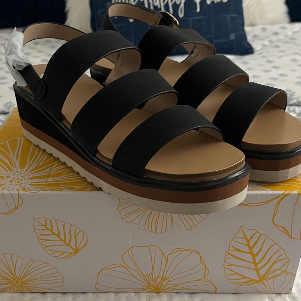 Yellow Box Black Platform Sandals